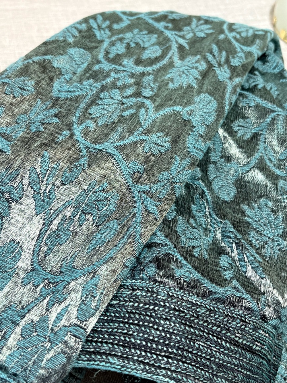 Vintage-Inspired Teal Brocade Jacket with Mandarin Collar Size XL - Picture 16 of 16